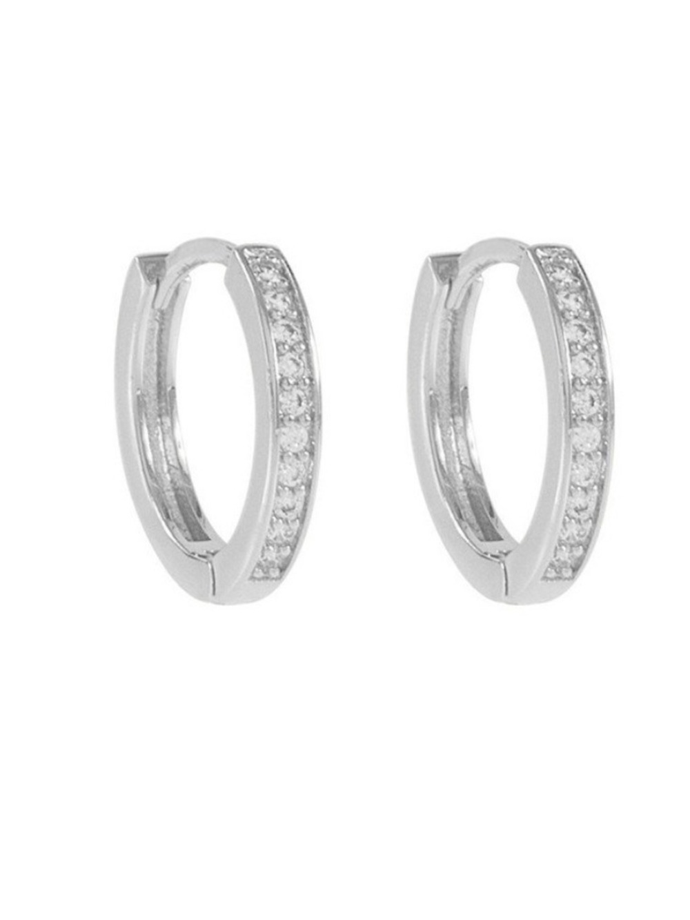 Classic Silver Pavé Huggie Hoop Earrings
